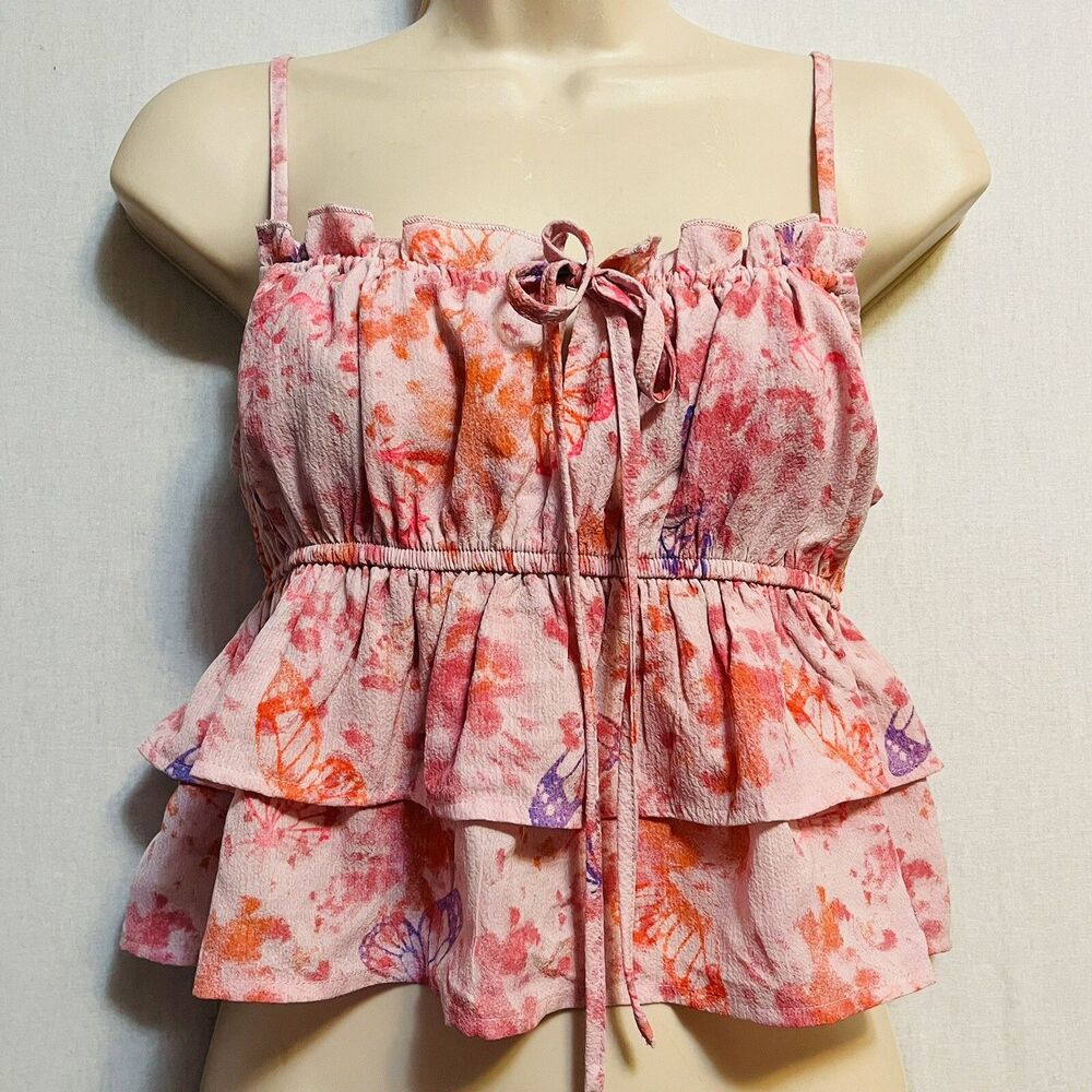 Wild Fable Womens Pink Tiered Ruffle Cropped Tank Top M9893Y Size Medium NWT